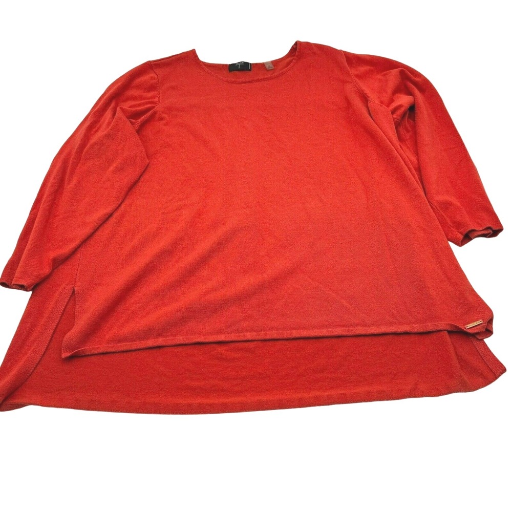 ELIE TAHARI Women's‎ 2X Orange Long Sleeve Asymmetrical Stretch Tunic Top Shirt